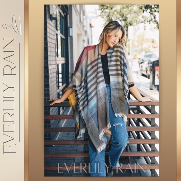 CLEARANCE! LAST 1 Colorful Plaid Wrap Style Poncho - Picture 7 of 12